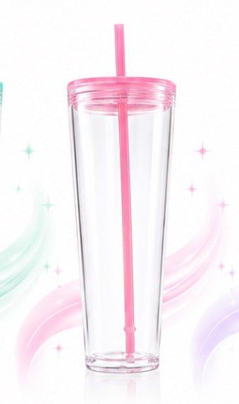 24oz Acrylic Tumbler LIGHT PINK lid/straw