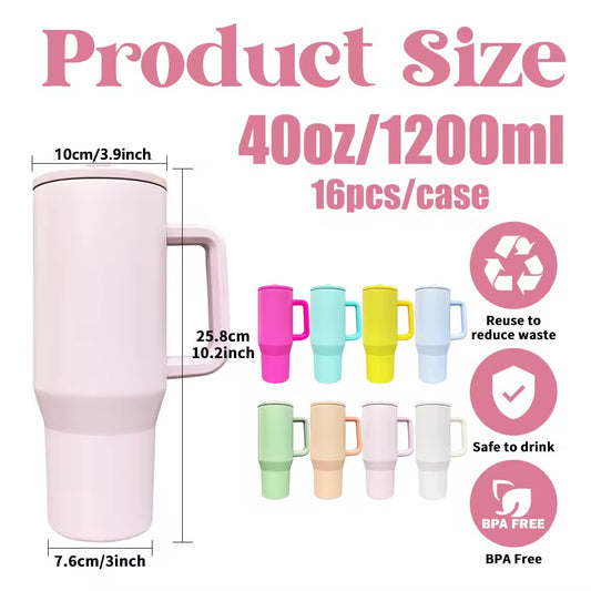 Hot Pink 40oz Stainless Steel Matte Tumbler w/Handle