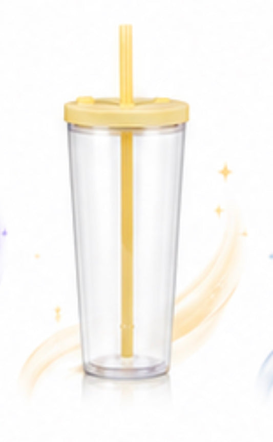 24oz Acrylic Tumbler LEAK PROOF YELLOW lid/ BOBA straw