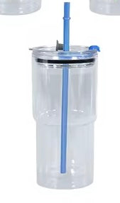 20oz Acrylic/Plastic Travel Snowglobe dark blue lid & straw
