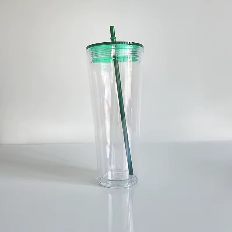 24oz Acrylic Tumbler GREEN JELLY lid/straw
