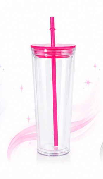 24oz Acrylic Tumbler HOT PINK lid/straw