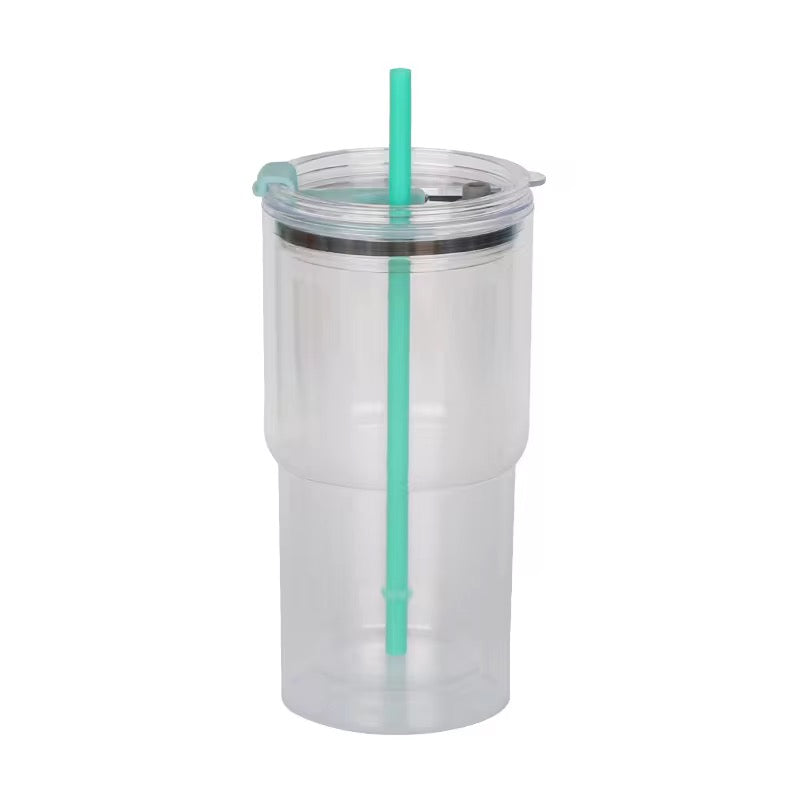 20oz Acrylic/Plastic Travel Snowglobe green lid & straw