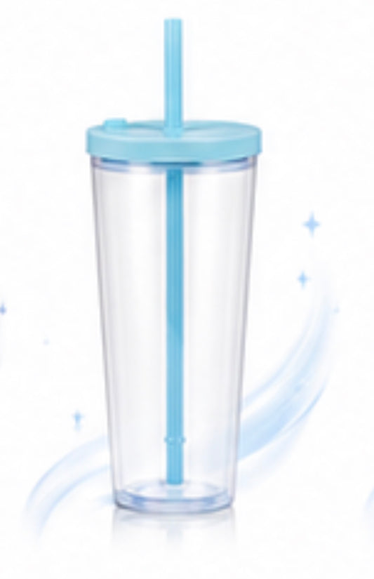 24oz Acrylic Tumbler LEAK PROOF BLUE lid/ BOBA straw