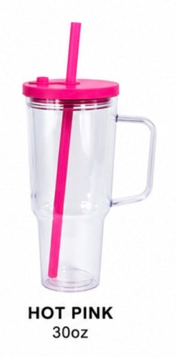 30oz Acrylic Tumbler hot pink lid