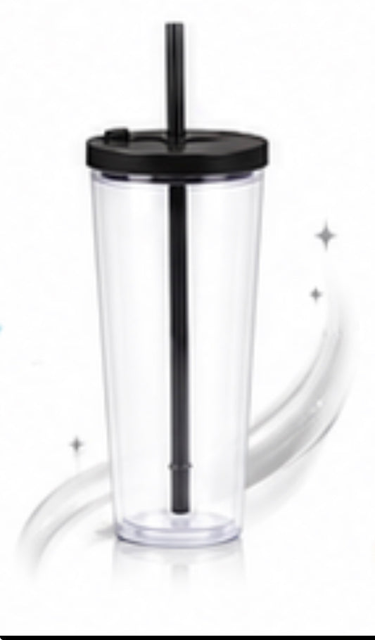 24oz Acrylic Tumbler LEAK PROOF BLACK lid/ BOBA straw