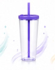 24oz Acrylic Tumbler LEAK PROOF PURPLE lid/ BOBA straw