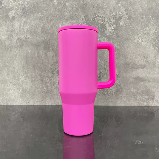 Hot Pink 40oz Stainless Steel Matte Tumbler w/Handle