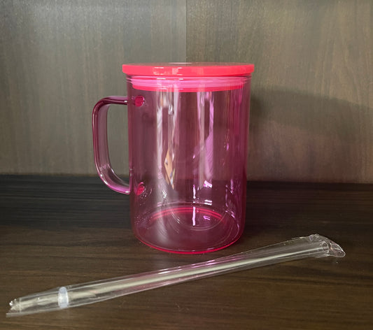 Final Sale Blank Hot Pink Jelly Glass Mug *add wrap separately* 108