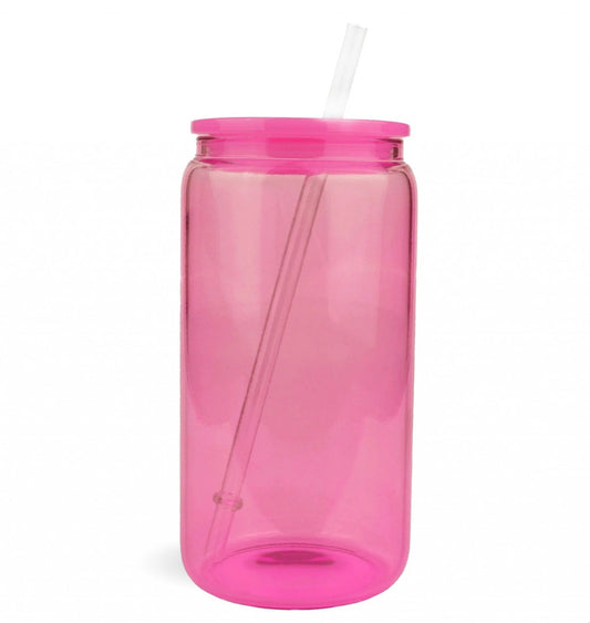 Hot Pink 16oz Glass Cup