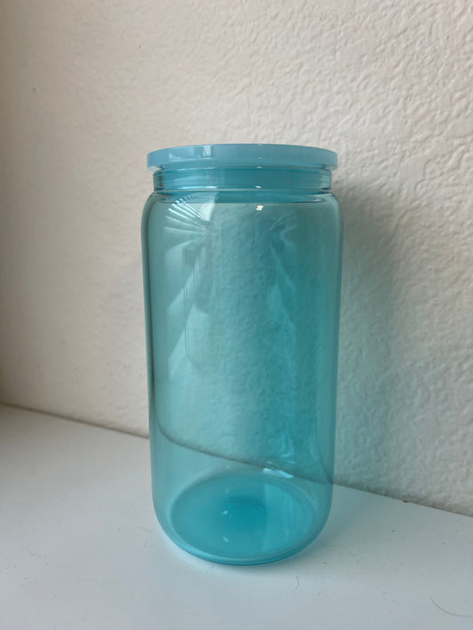 Blue 16oz Glass Cup